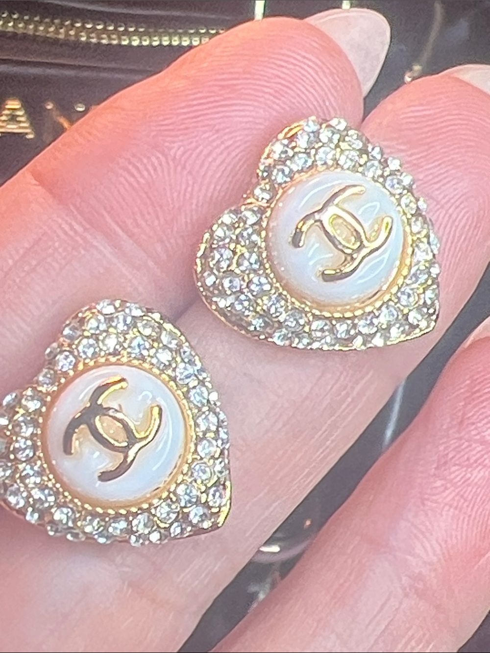 Gold Heart Pearl CStud Earrings